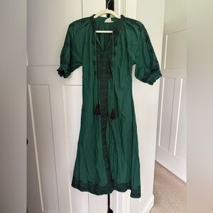 Julia Amory Short Sleeve Coatue Caftan Green Embroidered Midi Dress